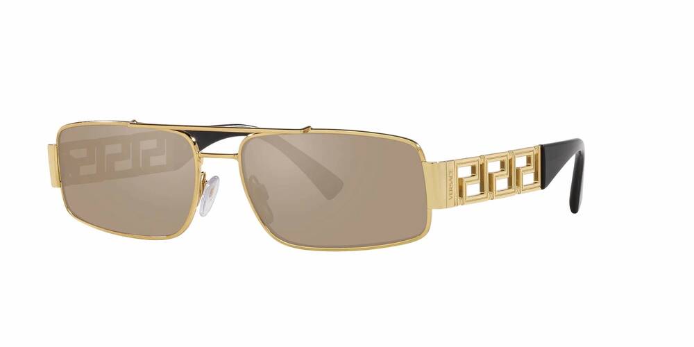 NEW VERSACE men's ve2257 rectangle sunglasses in gold - light brown mirror | dar